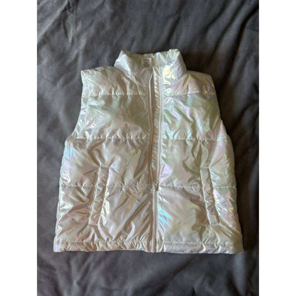 Xersion Girls XL 16 Iridescent Puffer Vest White Holographic Quilted Zip Up
